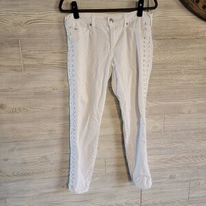 True Religion Womens Lace Up SZ 26 Halle Mid Rise Super Skinny Jean White